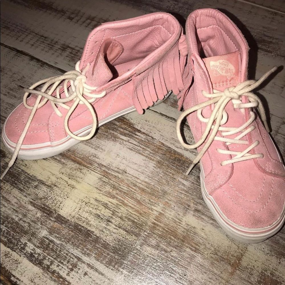 Girls Light Pink Fringe Vans Size 13